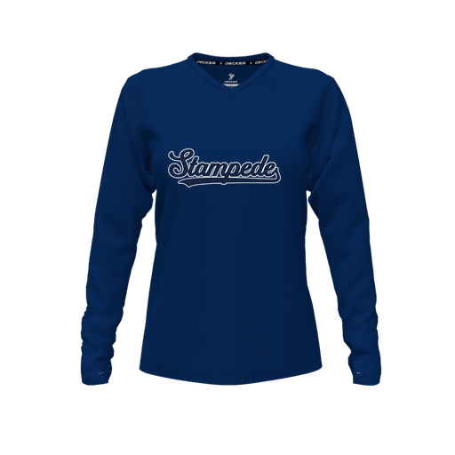 [CUS-DFW-TEES-CMF-VNK-LSL-NVY-FYXS-LOGO2] Decker Comfort T-Shirt (Female Youth XS, Navy, V Neck, Logo 2, Long Sleeve)
