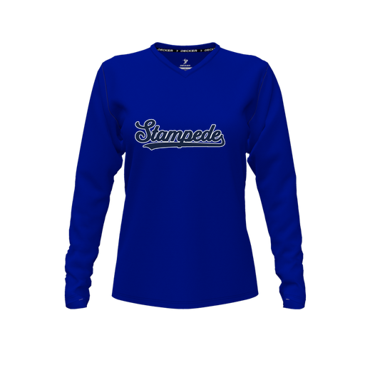 [CUS-DFW-TEES-PER-VNK-LSL-RYL-FYXS-LOGO2] Decker Performance T-Shirt (Female Youth XS, Royal, V Neck, Logo 2, Long Sleeve)