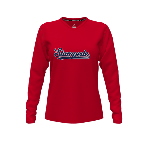 [CUS-DFW-TEES-PER-VNK-LSL-RED-FYXS-LOGO2] Decker Performance T-Shirt (Female Youth XS, Red, V Neck, Logo 2, Long Sleeve)
