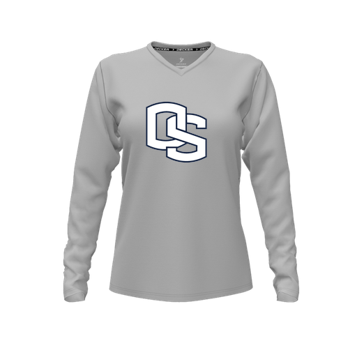 [CUS-DFW-TEES-PER-VNK-LSL-GRY-FYXS-LOGO1] Decker Performance T-Shirt (Female Youth XS, Gray, V Neck, Logo 1, Long Sleeve)