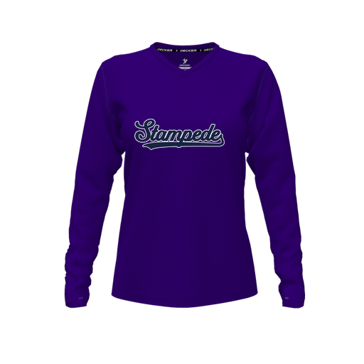 [CUS-DFW-TEES-PER-VNK-LSL-PUR-FYXS-LOGO2] Decker Performance T-Shirt (Female Youth XS, Purple, V Neck, Logo 2, Long Sleeve)